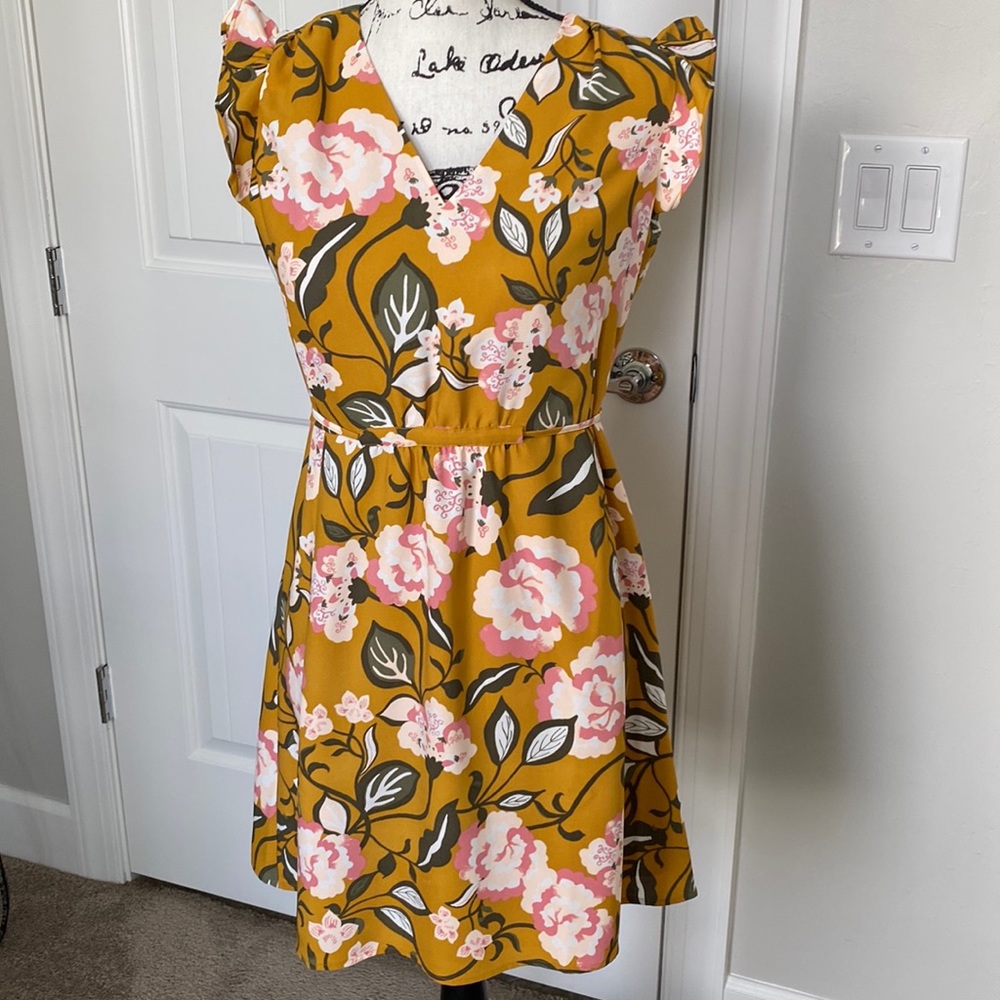 Loft Floral Tie Waist Dress
